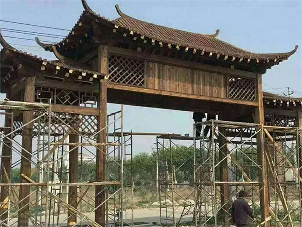 杭州古典碳化木门楼 杭州廊架